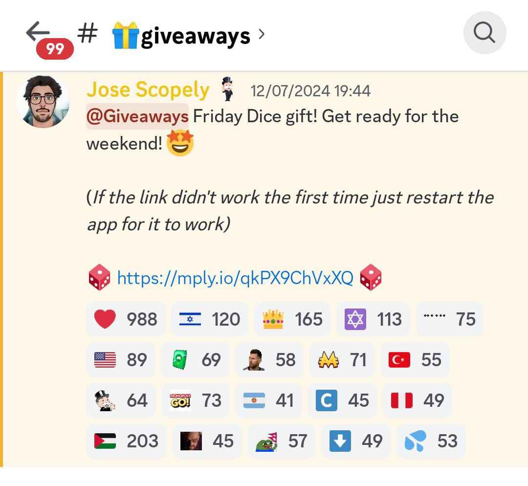 Monopoly Go dice links share message on Discord channel