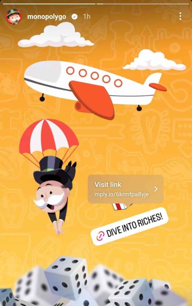 Monopoly Go dice links share on Instagram status